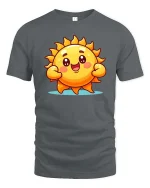 Cute Happy Sun Cartoon Graphic T-Shirt Bright Positive Tee - gray t-shirt on white background