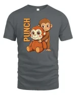 Funny Punch Monkey Cartoon Graphic T-Shirt Cute Humor Tee - gray t-shirt on white background