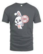 Cute Bunny OK Sign Cartoon Graphic T-Shirt Funny Kawaii Tee - gray t-shirt on white background