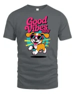 Good Vibes Only Dog Graphic T-Shirt Funny Summer Tee - gray t-shirt on white background