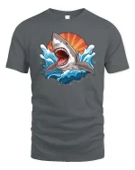 Great White Shark Ocean Graphic T-Shirt Cool Sea Predator Tee - gray t-shirt on white background