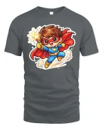 Cute Superhero Kid Cartoon Graphic T-Shirt Fun Hero Tee - gray t-shirt on white background