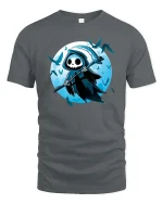 Cute Grim Reaper Cartoon Graphic T-Shirt Gothic Moon Tee - gray t-shirt on white background