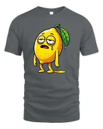 Funny Tired Lemon Cartoon Graphic T-Shirt Lazy Mood Tee - gray t-shirt on white background