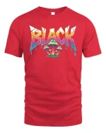 Black Psychedelic Mushroom Graphic T-Shirt Streetwear Fit - red t-shirt on white background