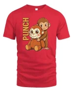 Funny Punch Monkey Cartoon Graphic T-Shirt Cute Humor Tee - red t-shirt on white background