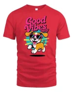 Good Vibes Only Dog Graphic T-Shirt Funny Summer Tee - red t-shirt on white background