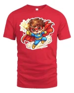 Cute Superhero Kid Cartoon Graphic T-Shirt Fun Hero Tee - red t-shirt on white background