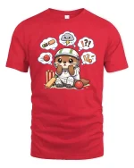 Cute Cricket Player Cartoon Graphic T-Shirt Funny Sport Tee - red t-shirt on white background