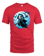 Cute Grim Reaper Cartoon Graphic T-Shirt Gothic Moon Tee - red t-shirt on white background