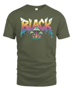 Black Psychedelic Mushroom Graphic T-Shirt Streetwear Fit - military green t-shirt on white background