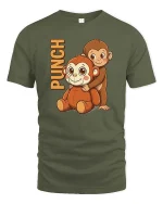 Funny Punch Monkey Cartoon Graphic T-Shirt Cute Humor Tee - military green t-shirt on white background