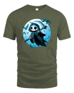 Cute Grim Reaper Cartoon Graphic T-Shirt Gothic Moon Tee - military green t-shirt on white background