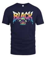 Black Psychedelic Mushroom Graphic T-Shirt Streetwear Fit - navy t-shirt on white background