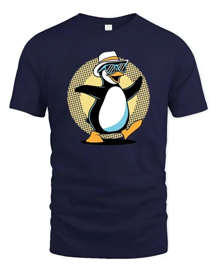 Cool Penguin Sunglasses Graphic T-Shirt Funny Summer Tee - navy t-shirt on white background