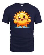 Cute Happy Sun Cartoon Graphic T-Shirt Bright Positive Tee - navy t-shirt on white background