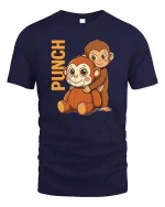 Funny Punch Monkey Cartoon Graphic T-Shirt Cute Humor Tee - navy t-shirt on white background