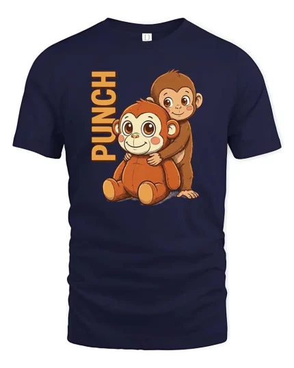 Funny Punch Monkey Cartoon Graphic T-Shirt Cute Humor Tee - navy t-shirt on white background