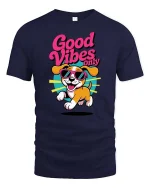 Good Vibes Only Dog Graphic T-Shirt Funny Summer Tee - navy t-shirt on white background