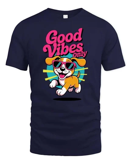 Good Vibes Only Dog Graphic T-Shirt Funny Summer Tee - navy t-shirt on white background