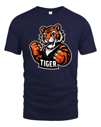 Fierce Tiger Boxing Graphic T-Shirt Strong Animal Fighter Tee - navy t-shirt on white background