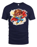 Cute Superhero Kid Cartoon Graphic T-Shirt Fun Hero Tee - navy t-shirt on white background