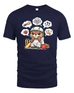 Cute Cricket Player Cartoon Graphic T-Shirt Funny Sport Tee - navy t-shirt on white background