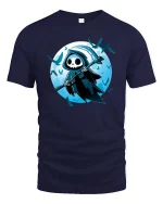 Cute Grim Reaper Cartoon Graphic T-Shirt Gothic Moon Tee - navy t-shirt on white background