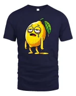 Funny Tired Lemon Cartoon Graphic T-Shirt Lazy Mood Tee - navy t-shirt on white background