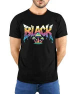 Black Psychedelic Mushroom Graphic T-Shirt Streetwear Fit - model wearing black tee with hands behind back