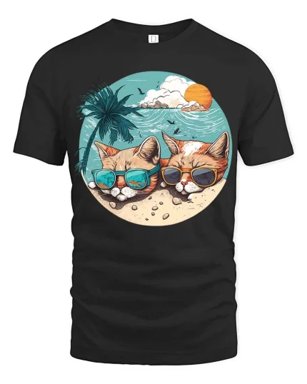 Cool Cats Beach Sunglasses Graphic T-Shirt Summer Vibe - black t-shirt on white background