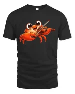 Funny Crab Playing Violin Graphic T-Shirt Cute Music Tee - black t-shirt on white background