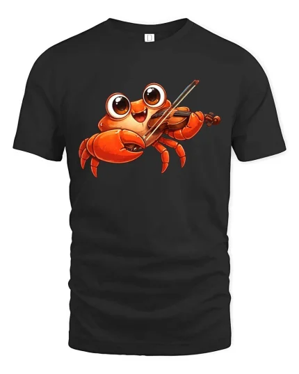 Funny Crab Playing Violin Graphic T-Shirt Cute Music Tee - black t-shirt on white background