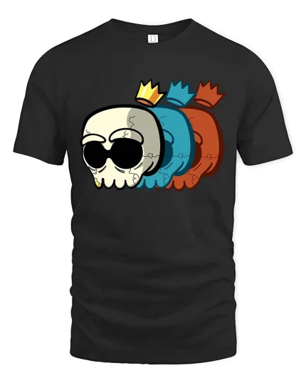 Cool Skull Crown Graphic T-Shirt Streetwear Cartoon Art - black t-shirt on white background