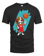 Basketball Dog Graphic T-Shirt Funny Sports Puppy Tee - black t-shirt on white background