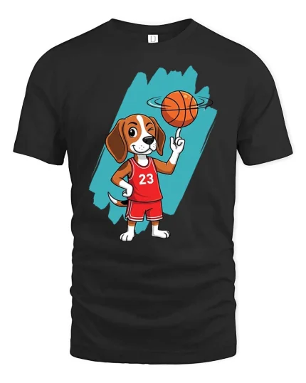 Basketball Dog Graphic T-Shirt Funny Sports Puppy Tee - black t-shirt on white background