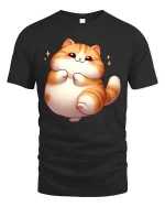 Cute Chubby Cat Graphic T-Shirt Kawaii Cartoon Style - black t-shirt on white background