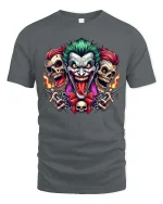 Joker Skull Flame Graphic T-Shirt Dark Streetwear Styles - gray t-shirt on white background
