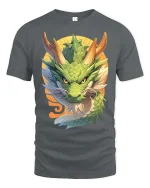 Japanese Dragon Graphic T-Shirt Mythical Asian Art Tee - gray t-shirt on white background