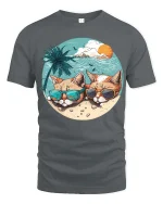 Cool Cats Beach Sunglasses Graphic T-Shirt Summer Vibe - gray t-shirt on white background