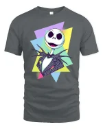 Spooky Skeleton Retro Graphic T-Shirt Halloween Style - gray t-shirt on white background