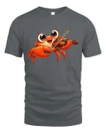 Funny Crab Playing Violin Graphic T-Shirt Cute Music Tee - gray t-shirt on white background