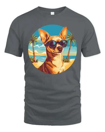 Cool Chihuahua Beach Sunglasses Graphic T-Shirt Summer - gray t-shirt on white background