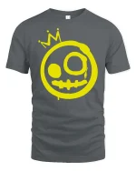 Graffiti Smile Crown Graphic T-Shirt Street Art Style - gray t-shirt on white background