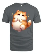 Cute Chubby Cat Graphic T-Shirt Kawaii Cartoon Style - gray t-shirt on white background