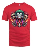 Joker Skull Flame Graphic T-Shirt Dark Streetwear Styles - red t-shirt on white background