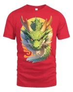 Japanese Dragon Graphic T-Shirt Mythical Asian Art Tee - red t-shirt on white background