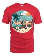Cool Cats Beach Sunglasses Graphic T-Shirt Summer Vibe - red t-shirt on white background