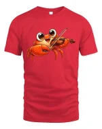 Funny Crab Playing Violin Graphic T-Shirt Cute Music Tee - red t-shirt on white background