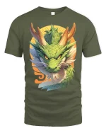 Japanese Dragon Graphic T-Shirt Mythical Asian Art Tee - military green t-shirt on white background
